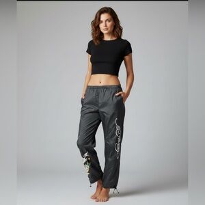 Ed Hardy Women’s Y2K Inspired Kills Slowly Nylon Gray  Parachute Pants XL  NWT